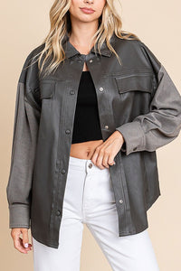 Faux Leather Contrast Shacket