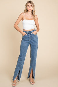 High Waist Front Slit Jeans
